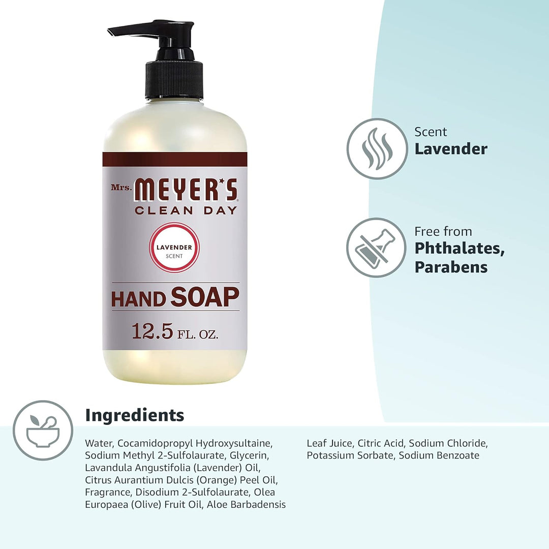 Mrs. Meyer'S Hand Soap, Made with Essential Oils, Biodegradable Formula, Lavender, 12.5 Fl. Oz