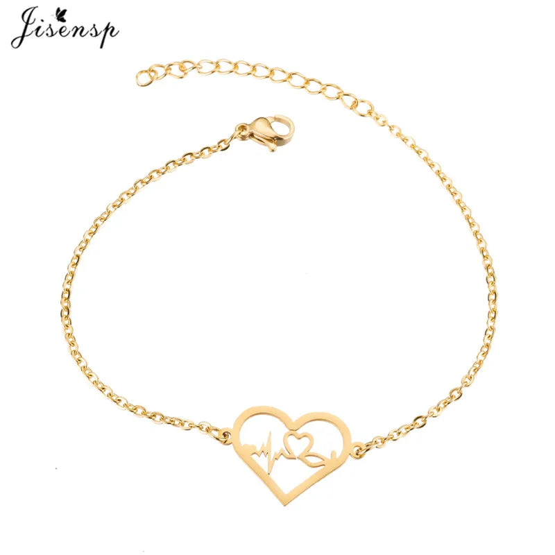 Gold Medical Heartbeat Bracelets- Stainless Steel Heart Jewelry