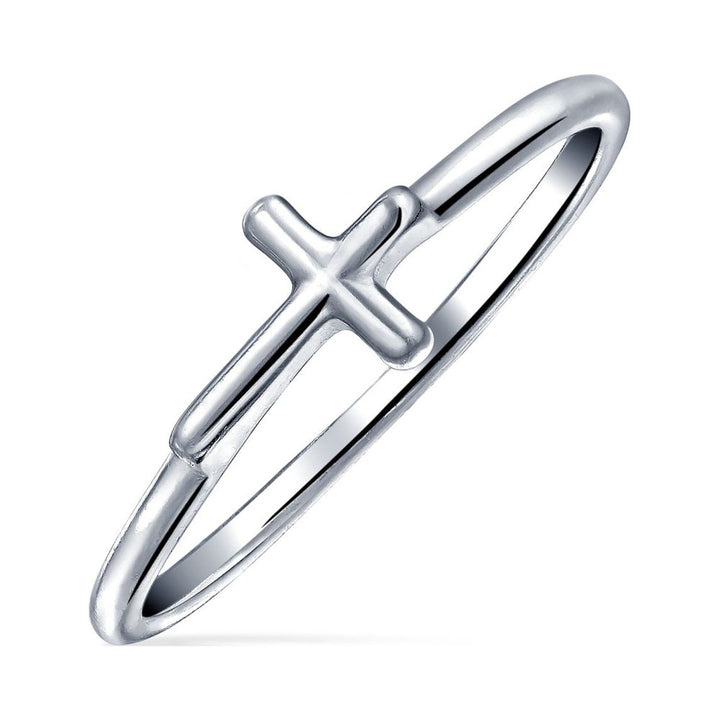 Delicate Midi Knuckle Thin 1MM Band Side Cross Ring Sterling Silver