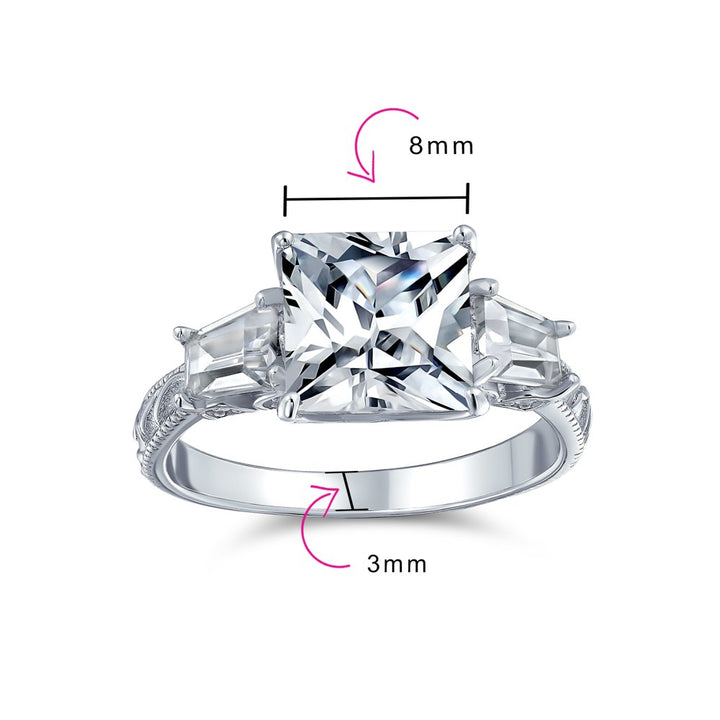 3CT Princess Cut AAA CZ Solitaire Engagement Ring .925 Sterling Silver