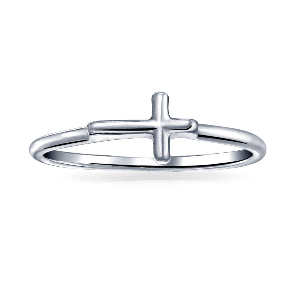 Delicate Midi Knuckle Thin 1MM Band Side Cross Ring Sterling Silver