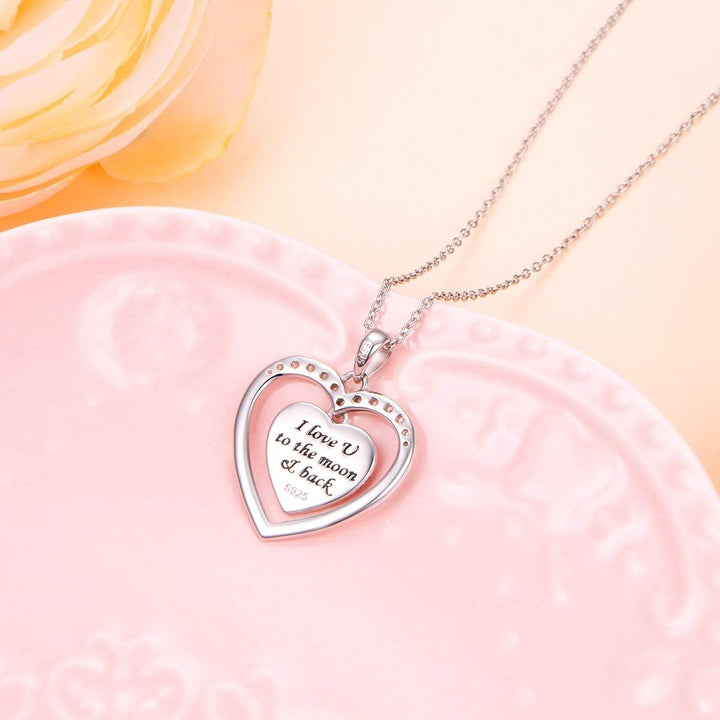 Sterling Silver Heart Personalized Custom Name Necklace Script Initial Nameplate I Love You to the Moon and Back Necklace Jewelry for Women