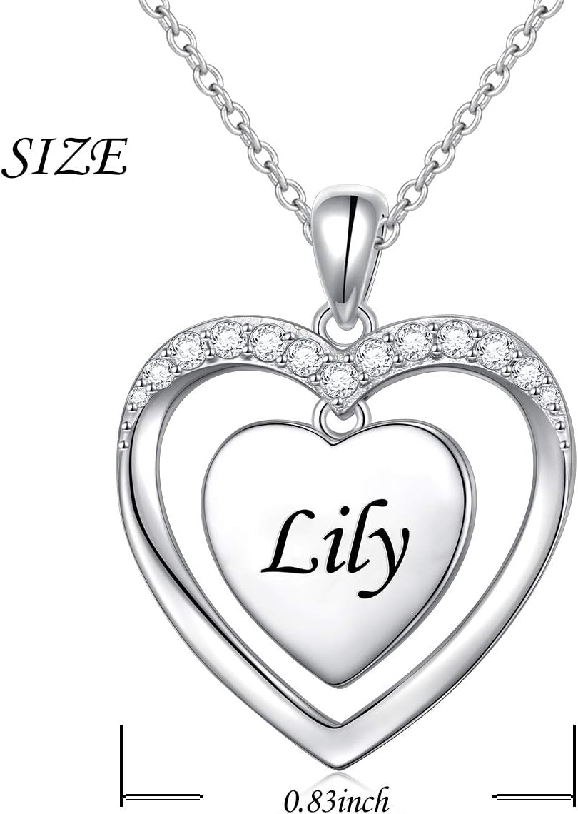 Sterling Silver Heart Personalized Custom Name Necklace Script Initial Nameplate I Love You to the Moon and Back Necklace Jewelry for Women