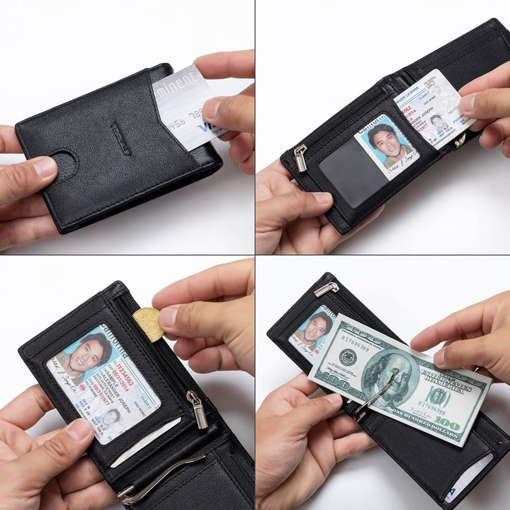 Mens Slim Wallet with Money Clip RFID Blocking Bifold Credit Card Holder Slim Wallet for Men,Black