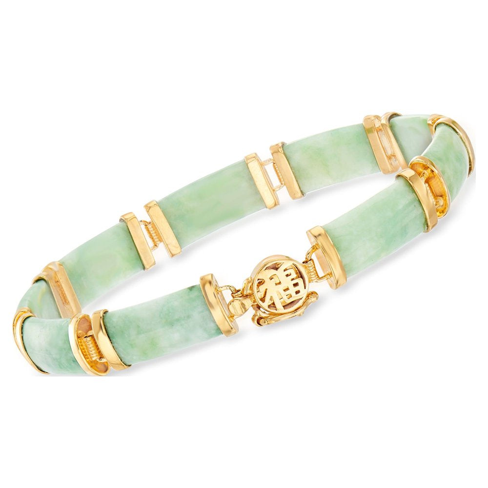 Good Fortune Green Jade Bar Bracelet in 18Kt Gold over Sterling