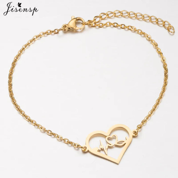 Gold Medical Heartbeat Bracelets- Stainless Steel Heart Jewelry