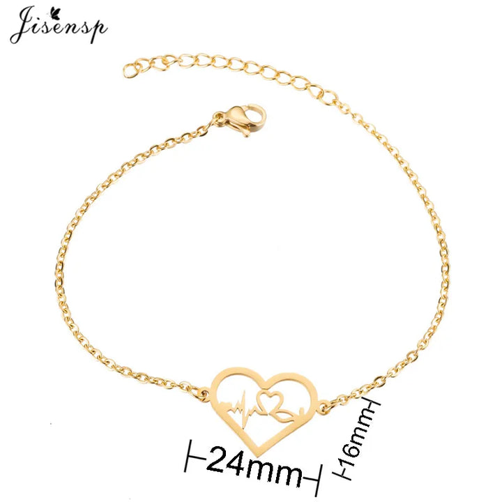 Gold Medical Heartbeat Bracelets- Stainless Steel Heart Jewelry