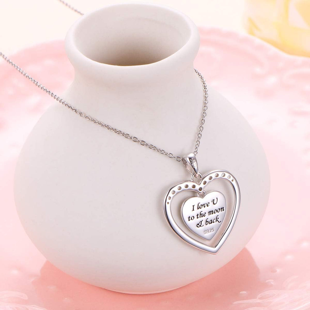 Sterling Silver Heart Personalized Custom Name Necklace Script Initial Nameplate I Love You to the Moon and Back Necklace Jewelry for Women