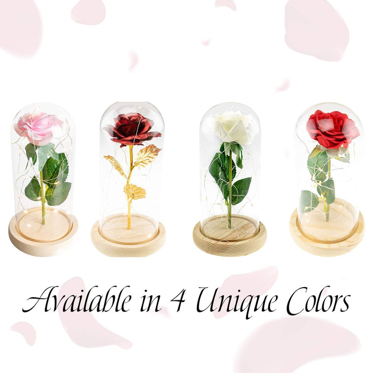 Enchanted Beauty and the Beast Forever Rose in Glass Dome for Women, for Valentines Day, Anniversaries, Weddings & Birthdays, Gold