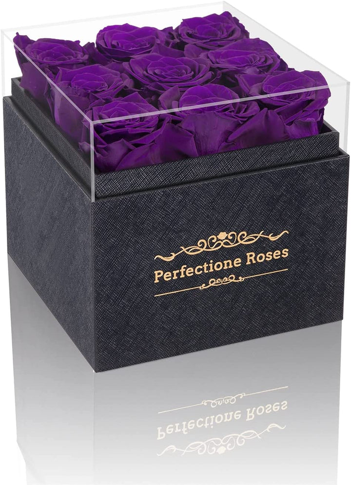 Preserved Flowers in a Box, Purple Real Roses Long-Lasting Rose Birthday Gifts for Her Flower Gifts for Wife Mother'S Day Valentines Day Gifts Christmas Day