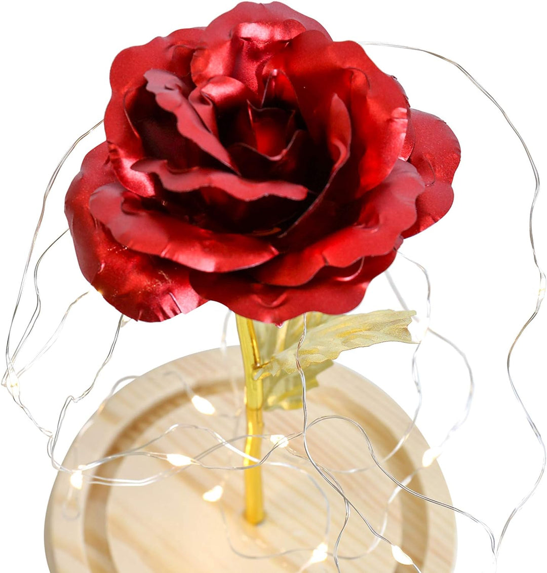 Enchanted Beauty and the Beast Forever Rose in Glass Dome for Women, for Valentines Day, Anniversaries, Weddings & Birthdays, Gold