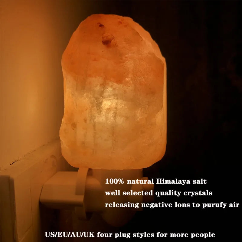  Salt Lamp Natural Crystal Hand Carved Night Light Home Decor Air Purifying with Plug Release Negative Ions Warm White