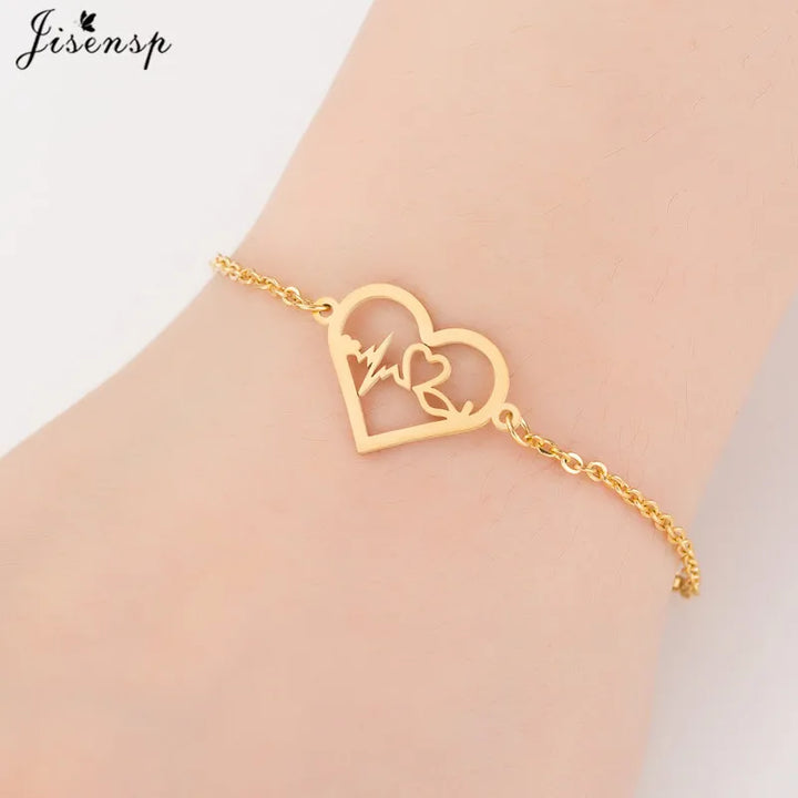 Gold Medical Heartbeat Bracelets- Stainless Steel Heart Jewelry