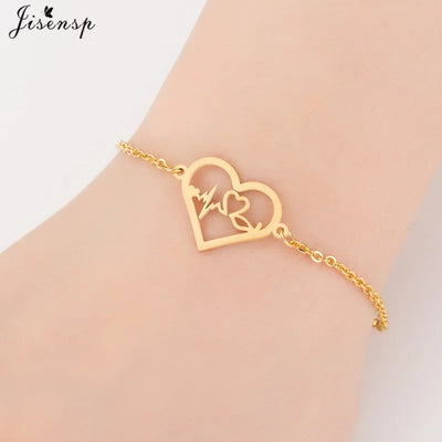 Gold Medical Heartbeat Bracelets- Stainless Steel Heart Jewelry