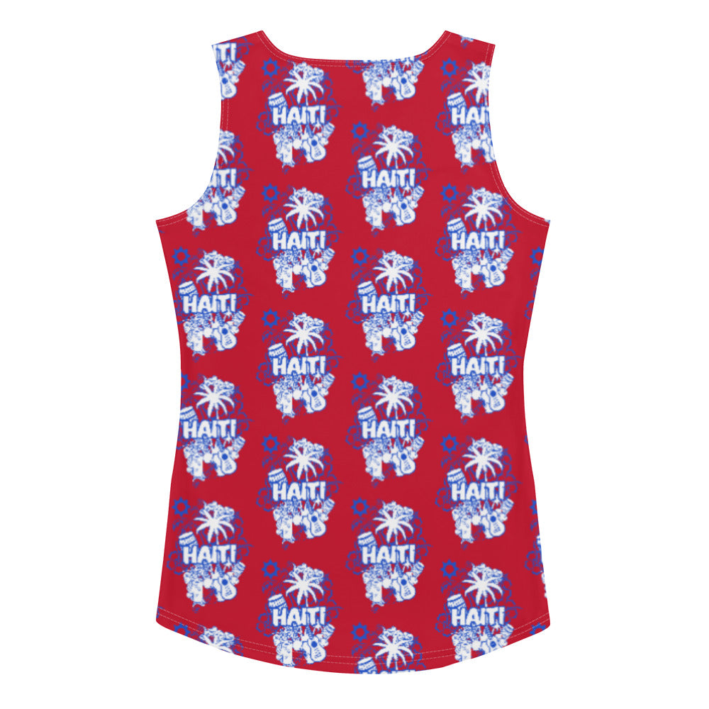 True Friend 's Palm Tree Haiti Flag  Tank Top-Red