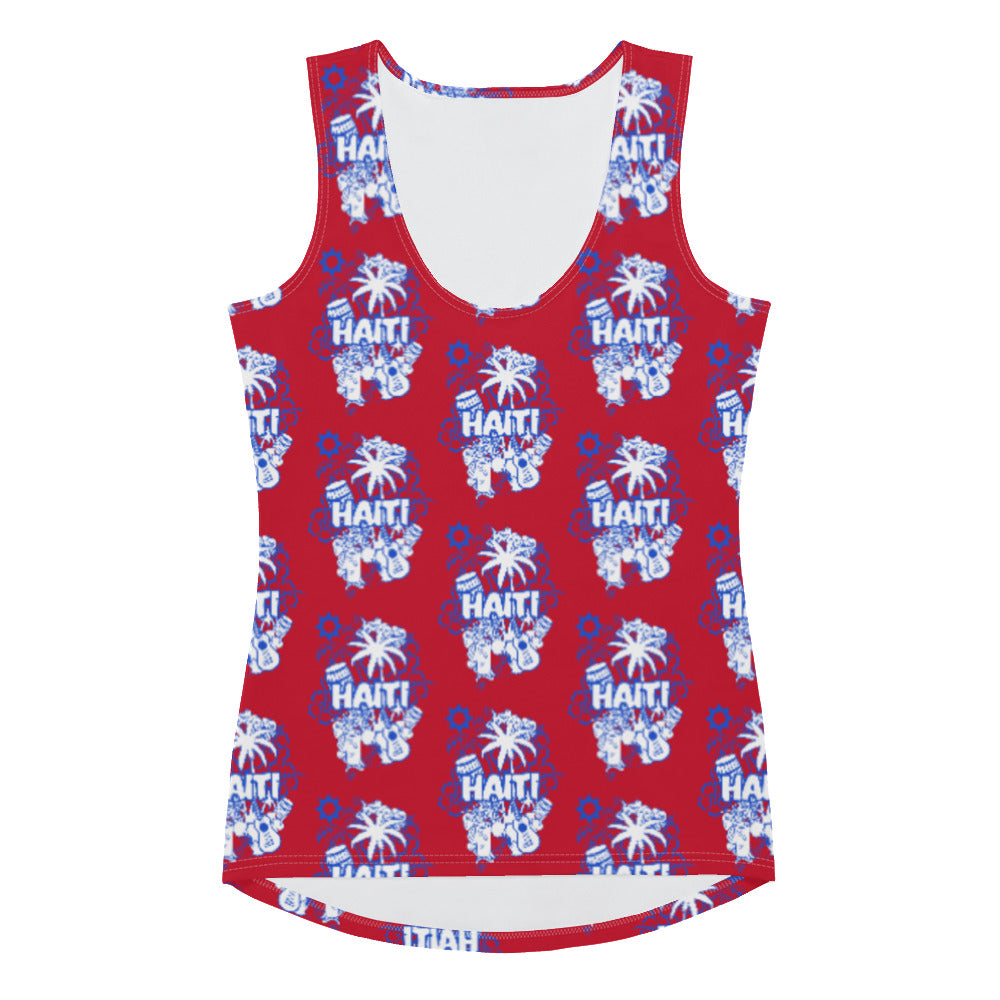 True Friend 's Palm Tree Haiti Flag  Tank Top-Red