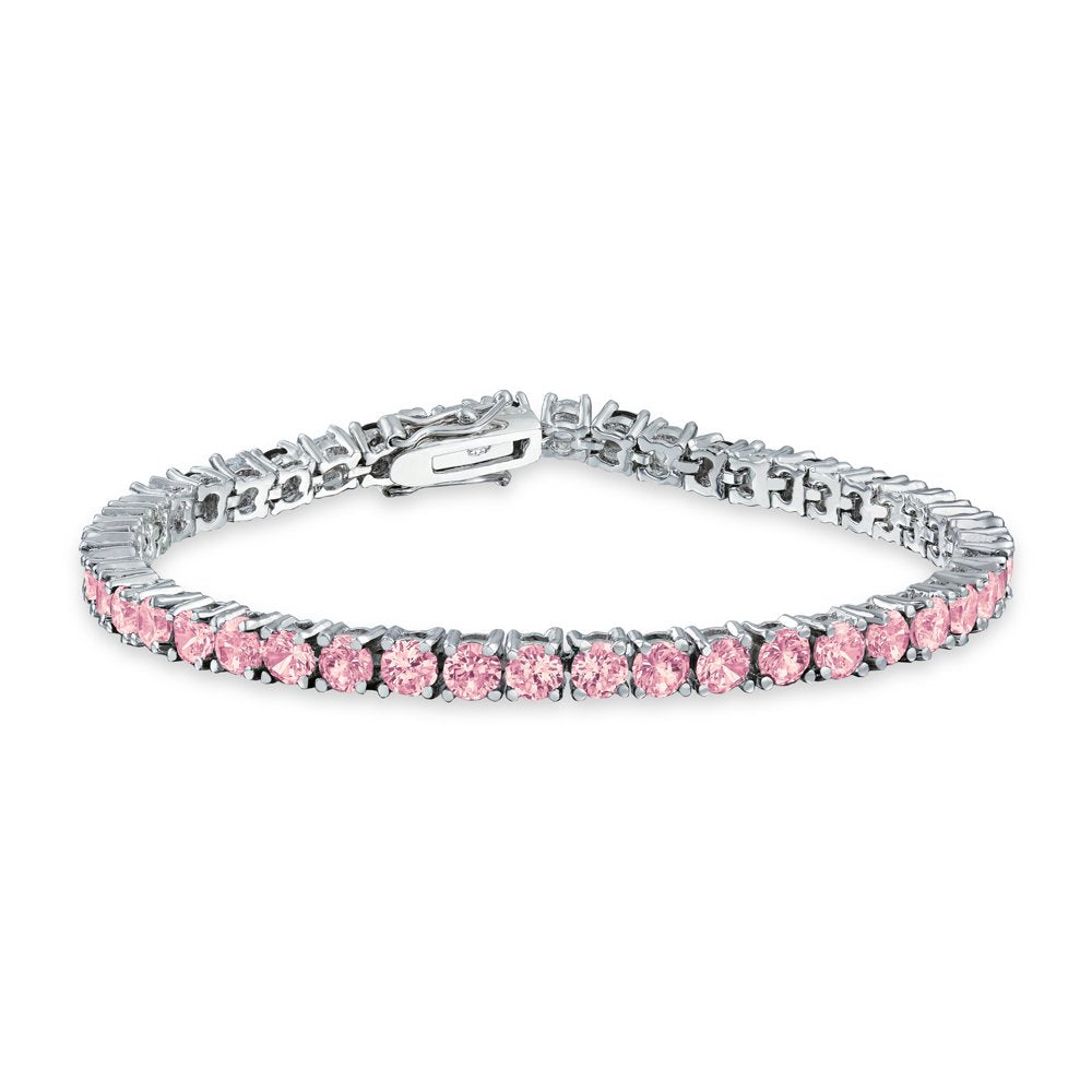 Round Pink Solitaire AAA CZ Tennis Bracelet Imitation Tourmaline