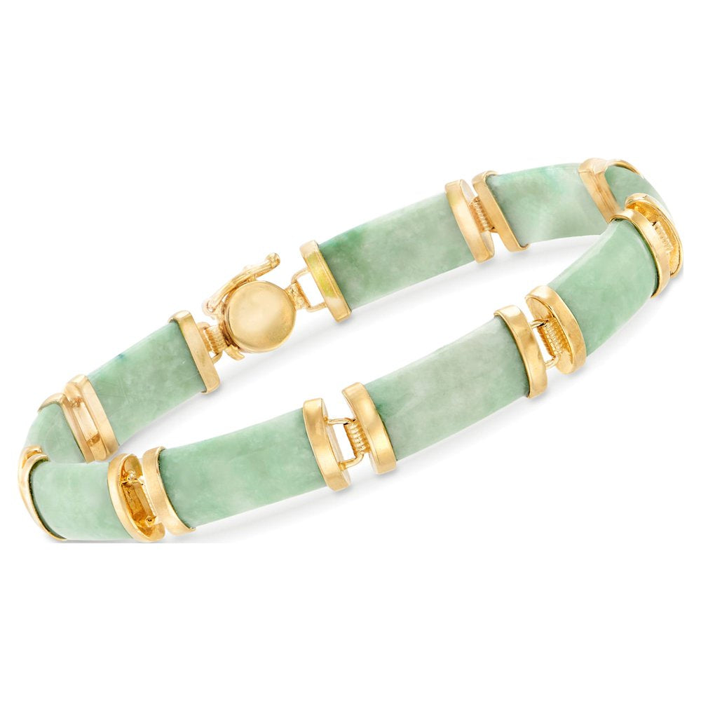 Good Fortune Green Jade Bar Bracelet in 18Kt Gold over Sterling