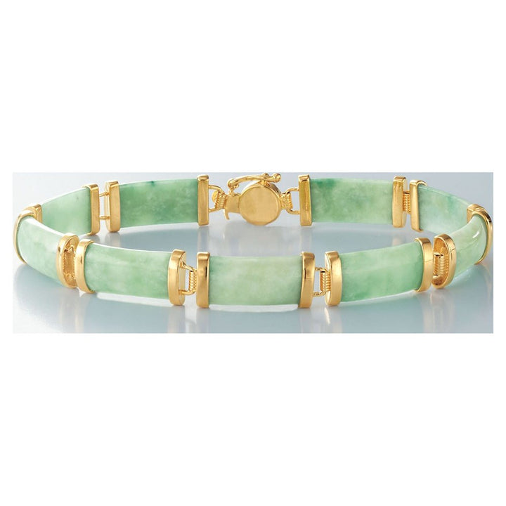 Good Fortune Green Jade Bar Bracelet in 18Kt Gold over Sterling