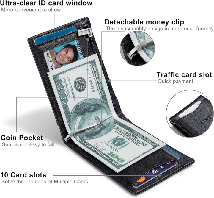 Mens Slim Wallet with Money Clip RFID Blocking Bifold Credit Card Holder Slim Wallet for Men,Black