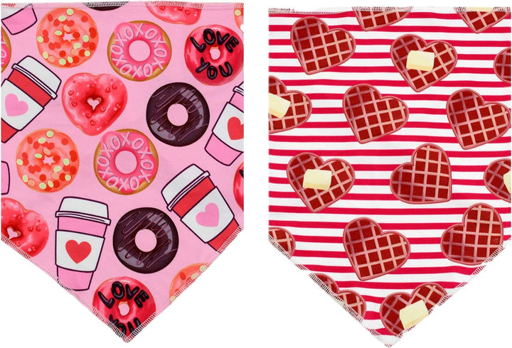 Valentines Day Dog Bandana 2 Pack - Triangle Bibs Pet Scarf for Medium Large Dogs