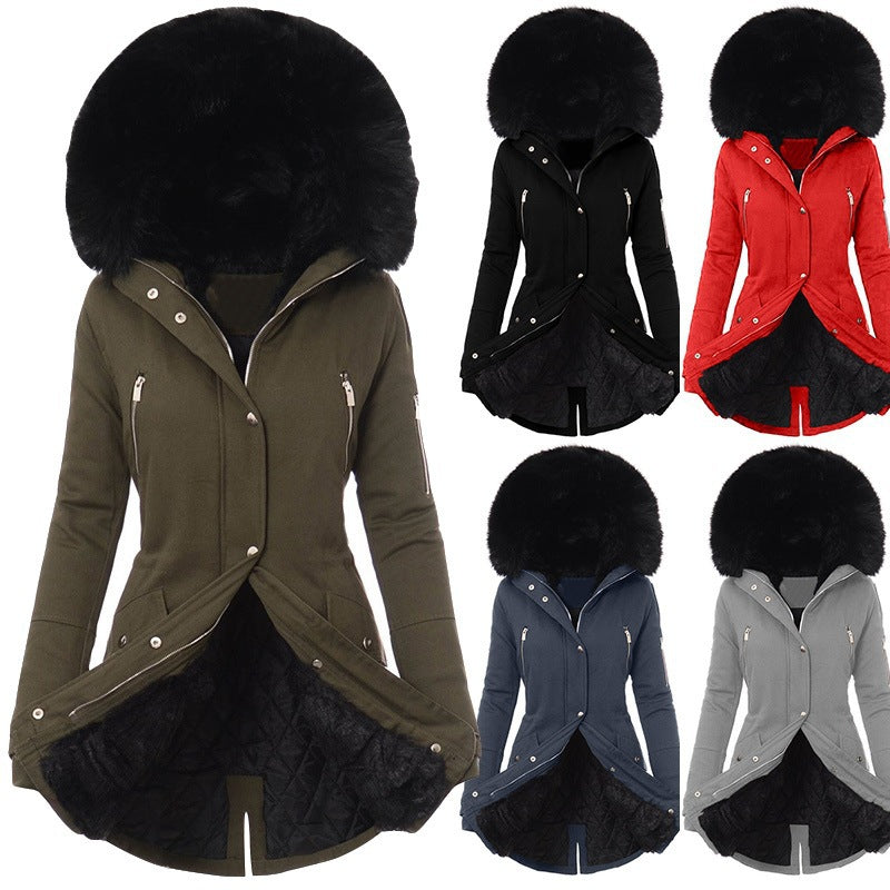 Women'S Fur Collar Mid-Length Coat