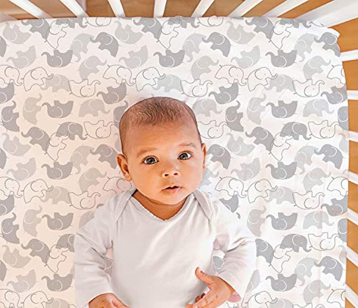 Gray Elephants & Stripes Fitted Crib Sheets Set - 2 Pack Set