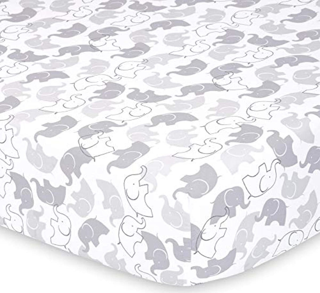 Gray Elephants & Stripes Fitted Crib Sheets Set - 2 Pack Set