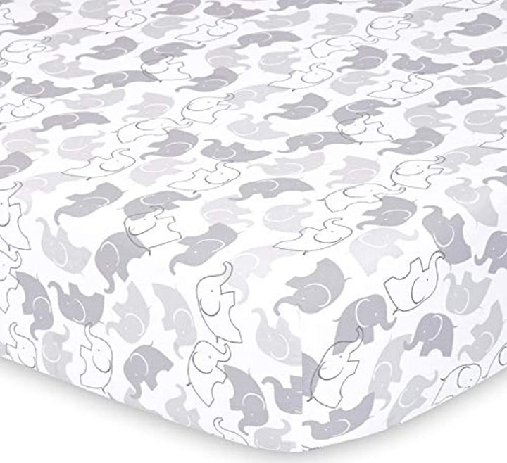 Gray Elephants & Stripes Fitted Crib Sheets Set - 2 Pack Set