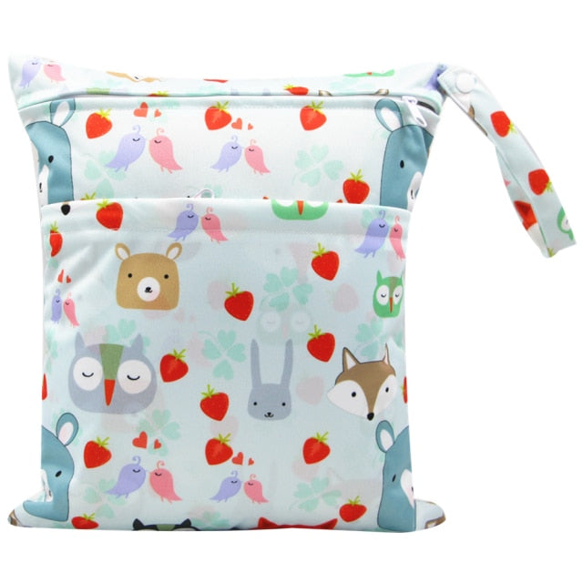 Asenappy Wet Dry Bag With Two Zippered Baby Diaper Bag Nappy Bag Waterproof Reusable Washable 30*36cm