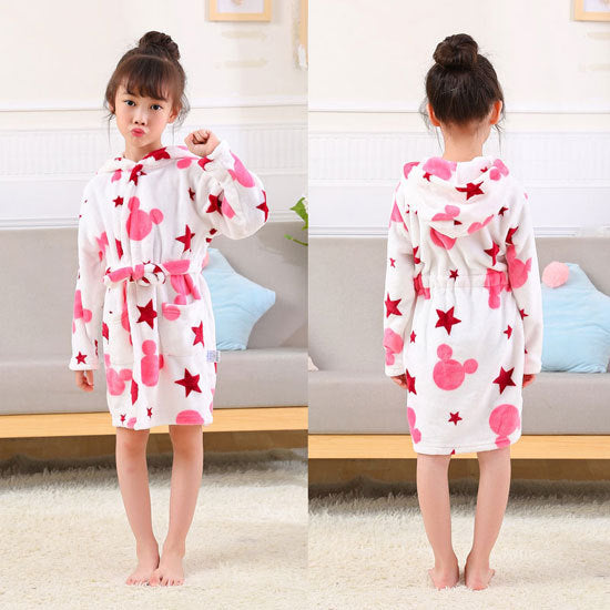 Long Sleeve Hooded Bathrobe Flannel