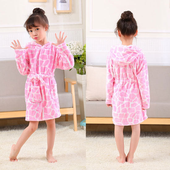 Long Sleeve Hooded Bathrobe Flannel