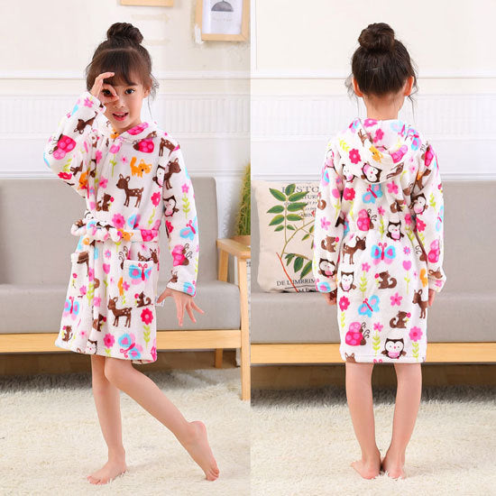 Long Sleeve Hooded Bathrobe Flannel